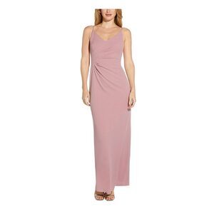ADRIANNA PAPELL Womens Pink Column Silhouette Back Slit Spaghetti Strap Dress 8